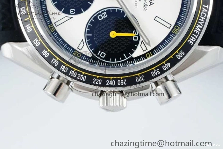 0516 Speedmaster Racing Master SS HKF Best Edition White Black Dial on Black Rubber Strap A Effortless 7813